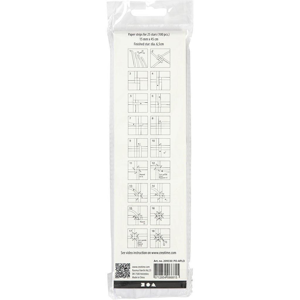 Papierstreifen für Sterne, L 45 cm, B 15 mm, D 6,5 cm, Weiß, 100 Streifen/ 1 Pck [HOB-209330]