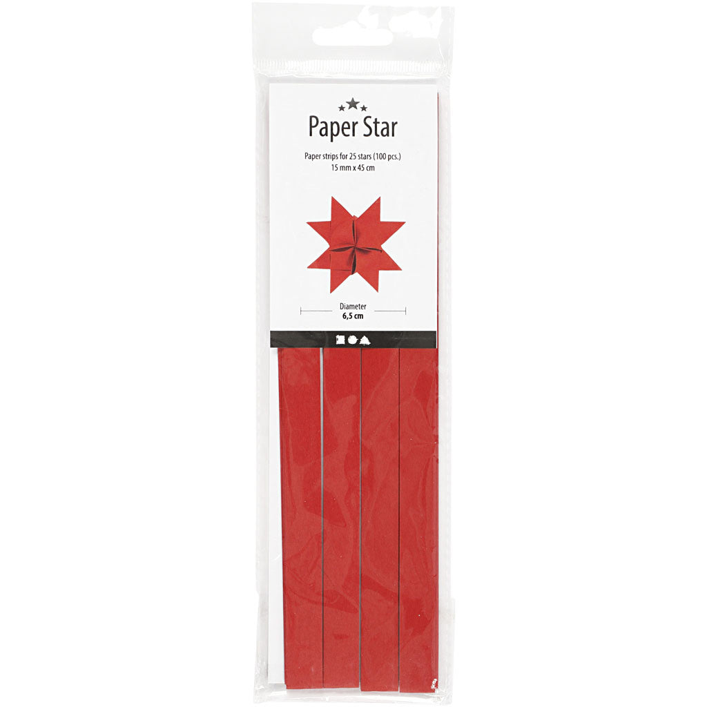 Papierstreifen für Sterne, L 45 cm, D 6,5 cm, B 15 mm, Rot, 100 Streifen/ 1 Pck [HOB-209340]