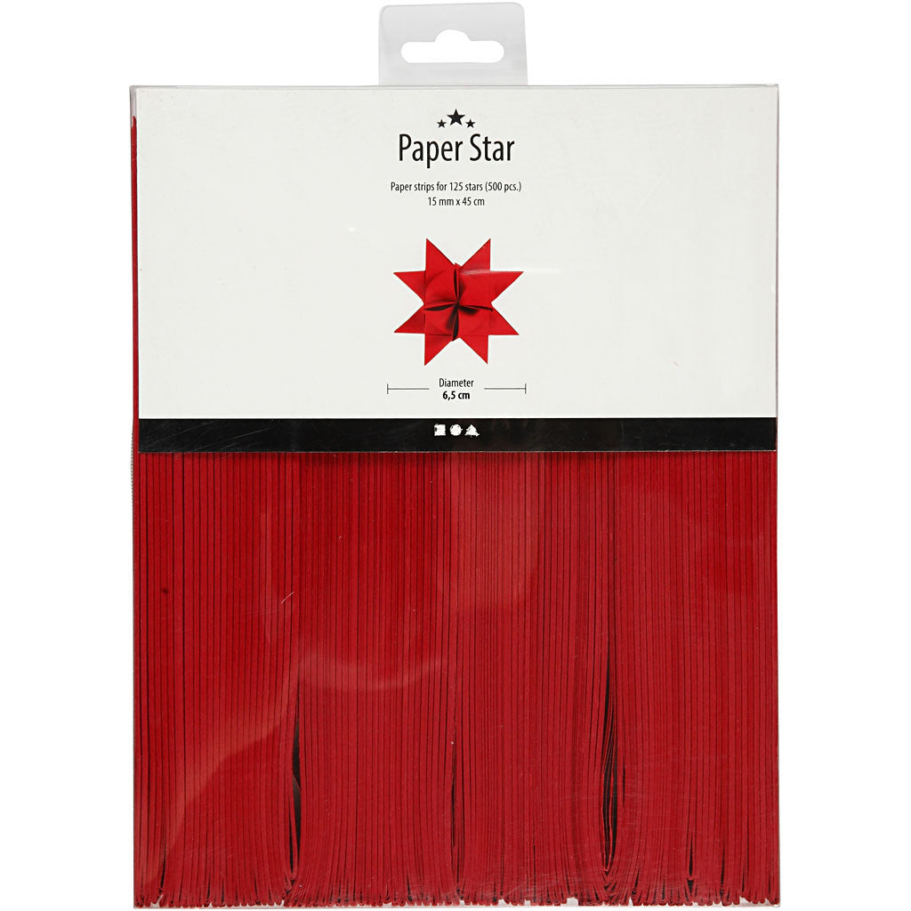 Papierstreifen für Sterne, L 45 cm, B 15 mm, D 6,5 cm, Rot, 500 Streifen/ 1 Pck [HOB-20934]
