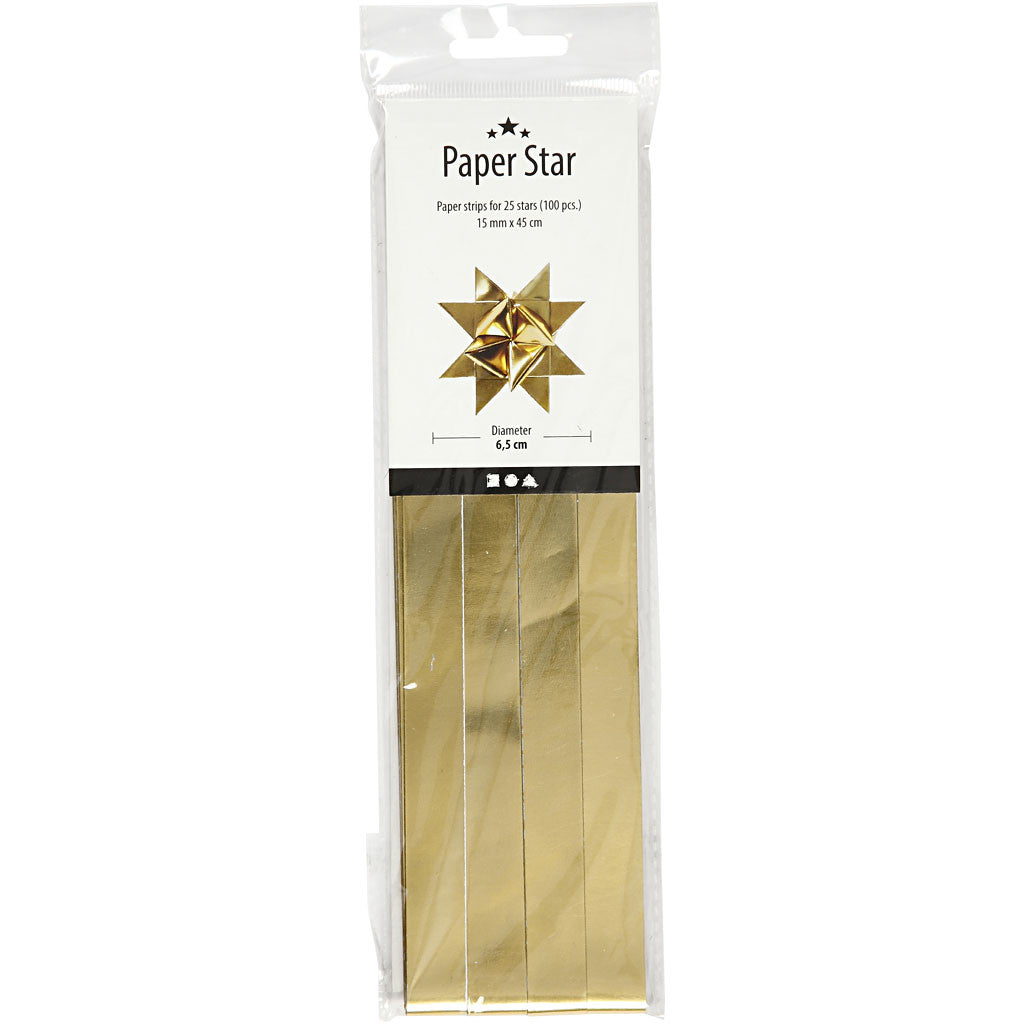 Papierstreifen für Sterne, L 45 cm, B 15 mm, D 6,5 cm, Gold, 100 Streifen/ 1 Pck [HOB-20937]
