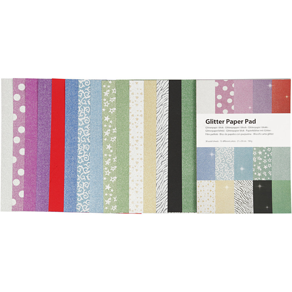Papierblätter mit Glitter, A4, Blatt 210x297 mm, 150 g, 30 Bl./ 1 Stk [HOB-21062]