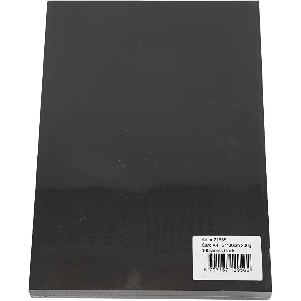 Karton, einfärbig, A4, Blatt 210x297 mm, 200 g, Schwarz, 100 Bl./ 1 Pck [HOB-21655]