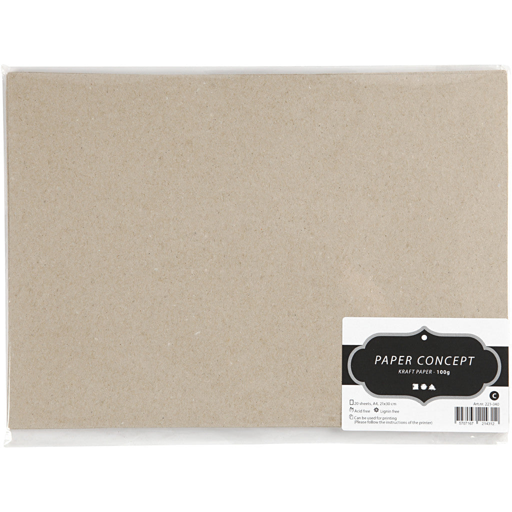 Kraftpapier, A4, Blatt 210x297 mm, 135 g, Graubraun, 20 Bl./ 1 Pck [HOB-221340]
