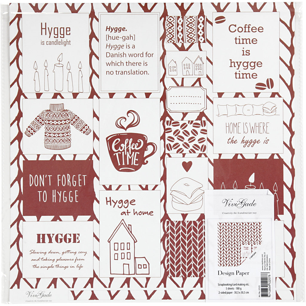Design-Papier, Hygge / Strickmuster, Blatt 30,5x30,5 cm, 180 g, 5 Bl./ 1 Pck [HOB-22525]