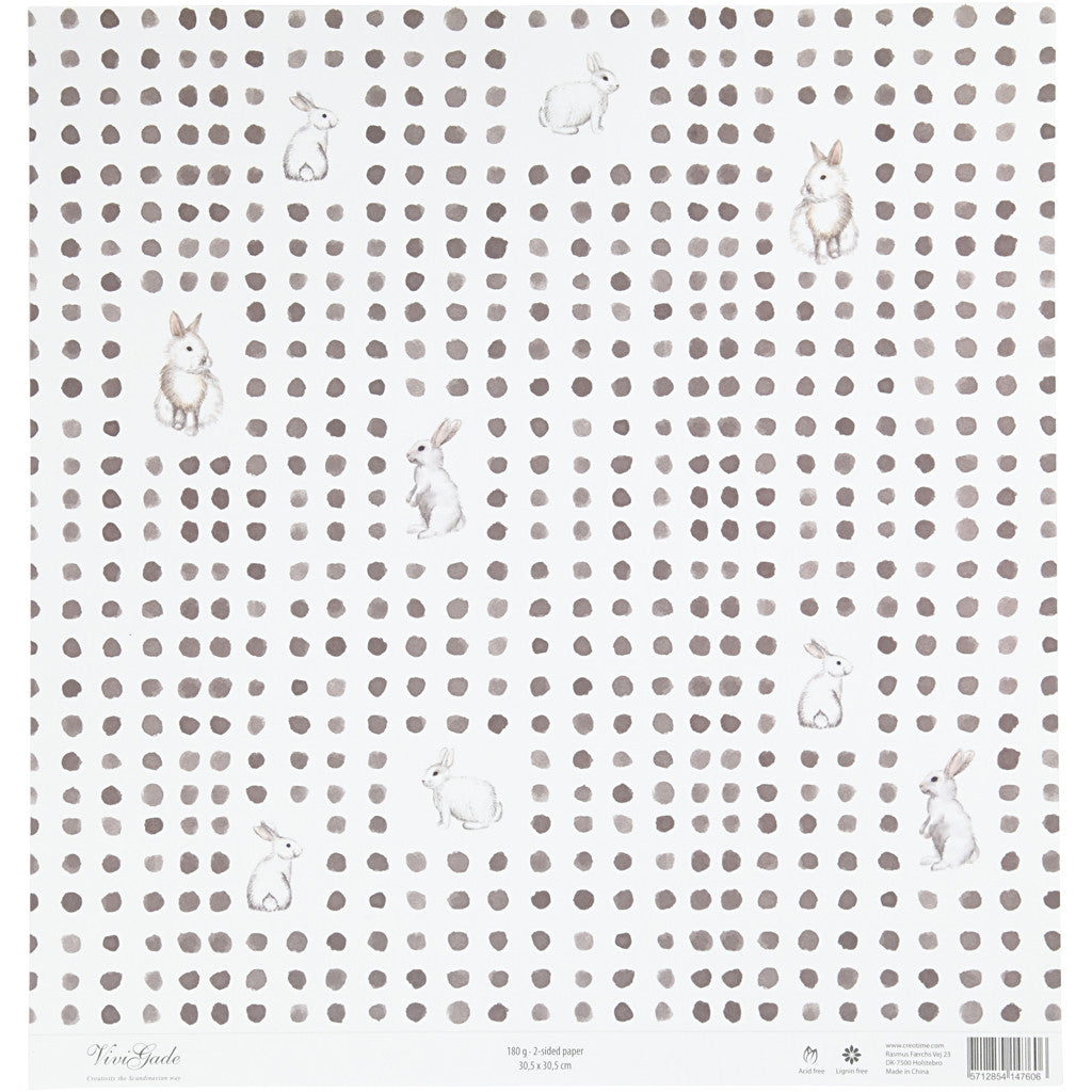 Design-Papier, Häschen, Blatt 30,5x30,5 cm, 180 g, 5 Bl./ 1 Pck [HOB-22528]