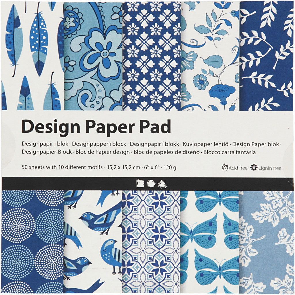 Design-Papier im Block, Blatt 15,2x15,2 cm, 120 g, Blau, 50 Bl./ 1 Pck [HOB-225915]