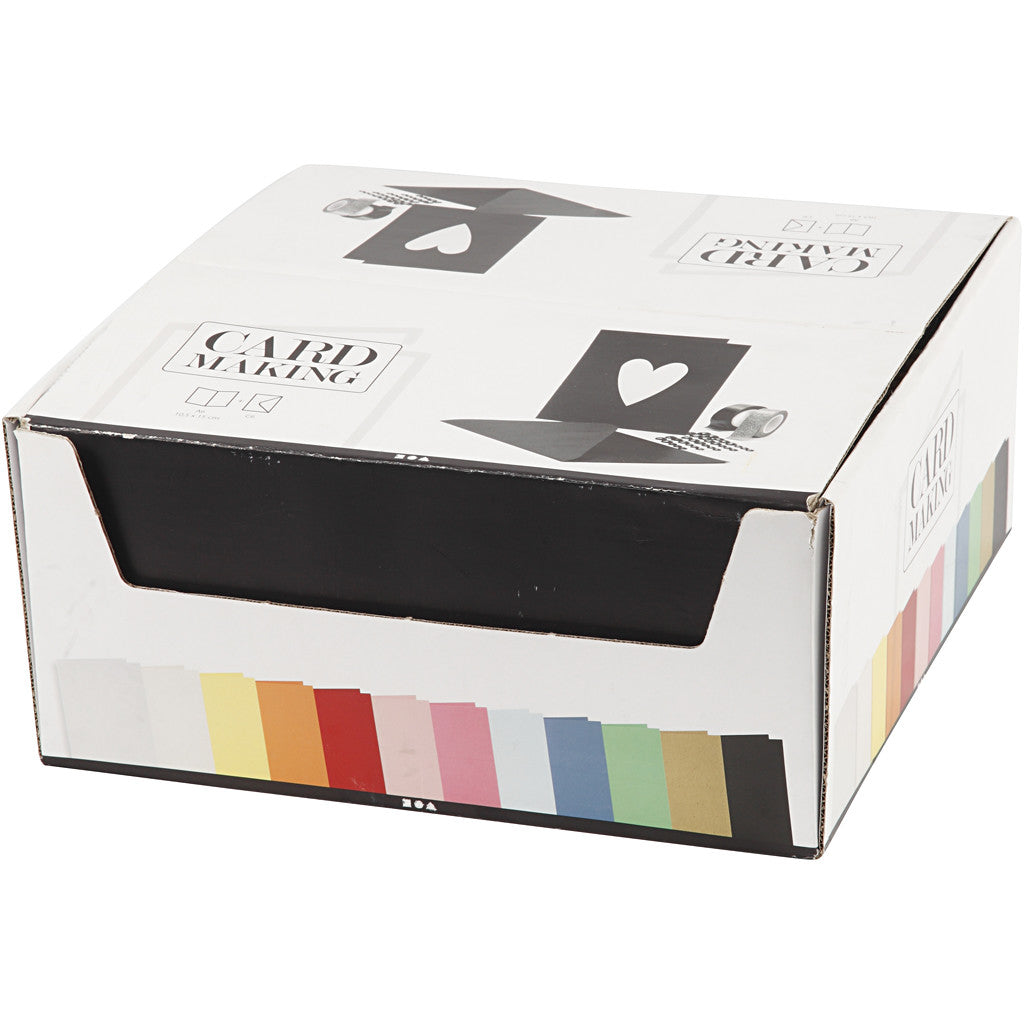Karten & Kuverts im Set mit Display, Kartengröße 10,5x15 cm, Umschlaggröße 11,5x16,5 cm, Sortierte Farben, 12x10 Pck/ 1 Pck [HOB-23022]