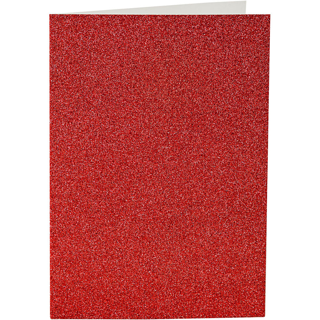 Karten & Kuverts, Kartengröße 10,5x15 cm, Umschlaggröße 11,5x16,5 cm, Glitter, 110+250 g, Rot, 4 Set/ 1 Pck [HOB-23025]