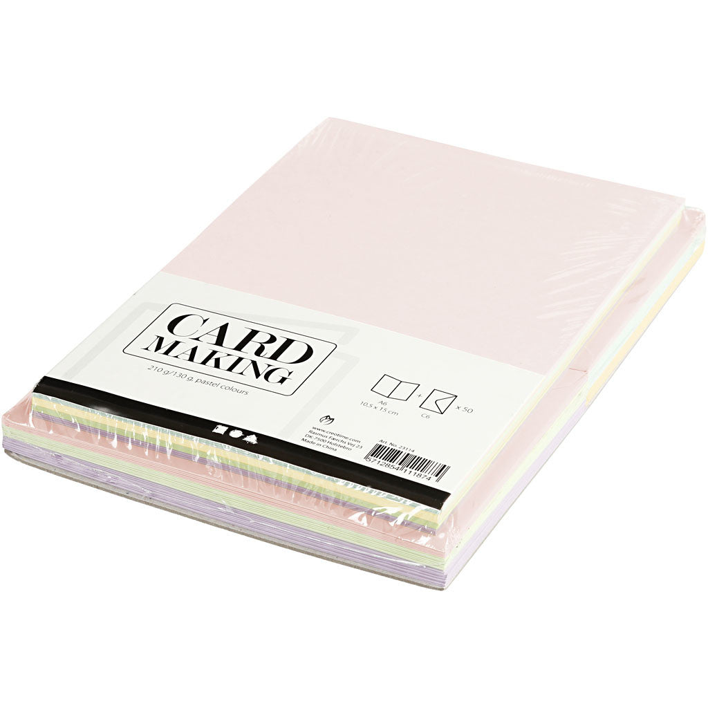 Karten & Kuverts, Kartengröße 10,5x15 cm, Umschlaggröße 11,5x16,5 cm, 110+220 g, Pastellfarben, 50 Set/ 1 Pck [HOB-23114]