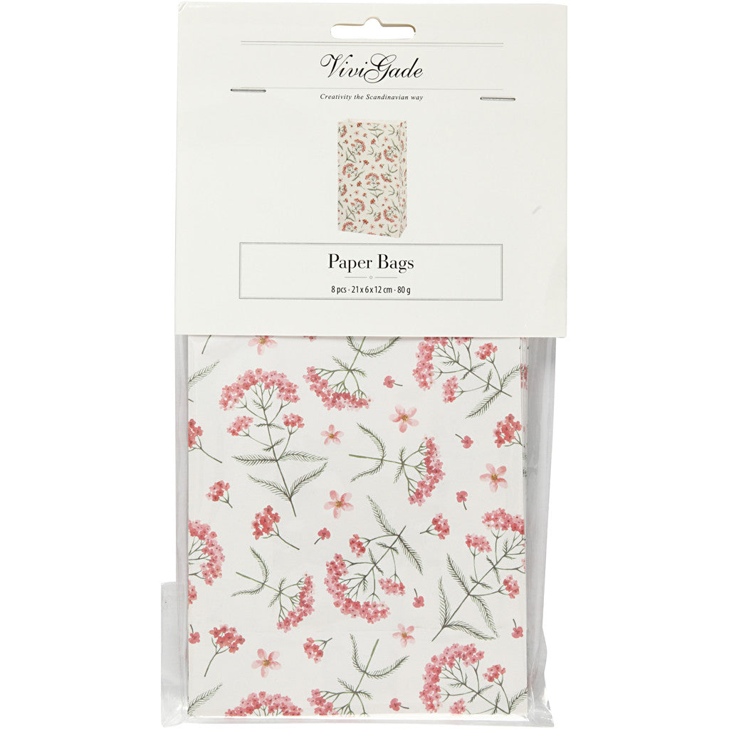 Papiertüten, Blumen, H 21 cm, Größe 6x12 cm, 80 g, 8 Stk/ 1 Pck [HOB-231350]