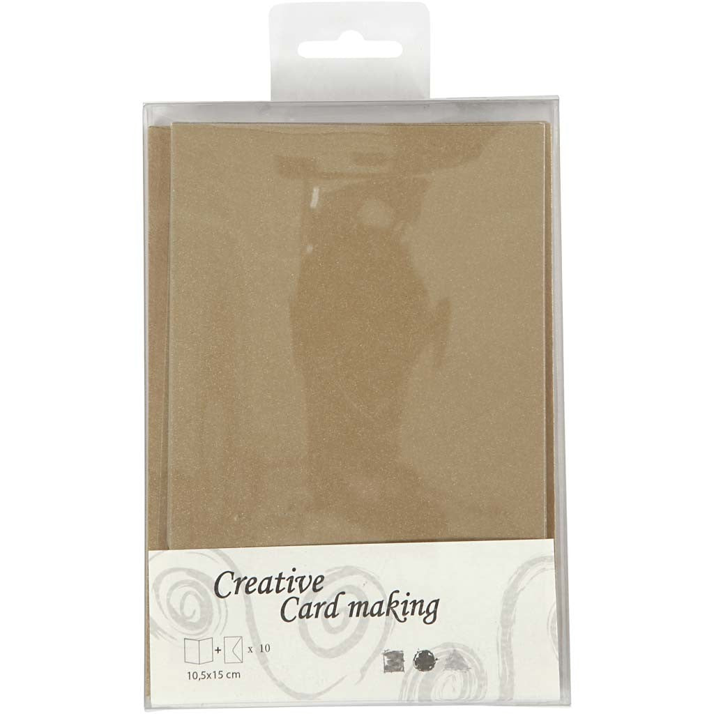 Perlmuttkarten & Kuverts, Kartengröße 10,5x15 cm, Umschlaggröße 11,5x16,5 cm, Gold, 10Set/ 1 Pck [HOB-23823]