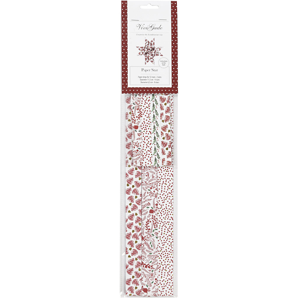 Papierstreifen für Fröbelsterne, L 44+78 cm, B 15+25 mm, D 6,5+11,5 cm, Rot, Weiß, 48 Streifen/ 1 Pck [HOB-24352]