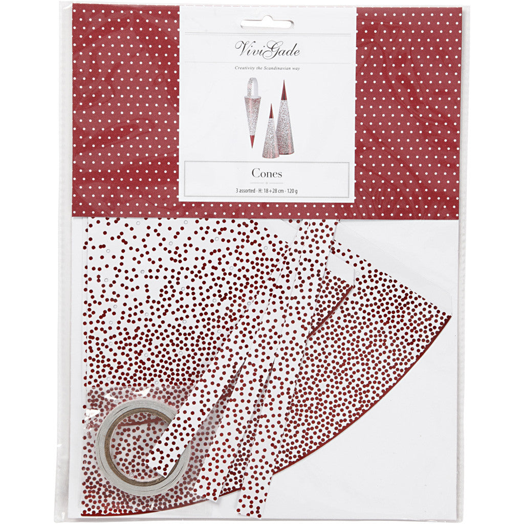 Spitztüten, H 18+28 cm, 120 g, Rot, Weiß, 3 Stk/ 1 Pck [HOB-24364]