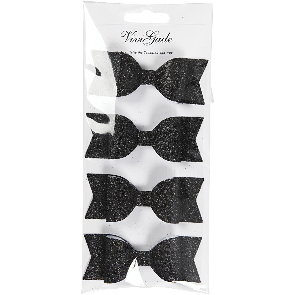 Papier-Schleifen, Größe 31x85 mm, Schwarz mit Glitter, 4 Stk/ 1 Pck [HOB-24789]