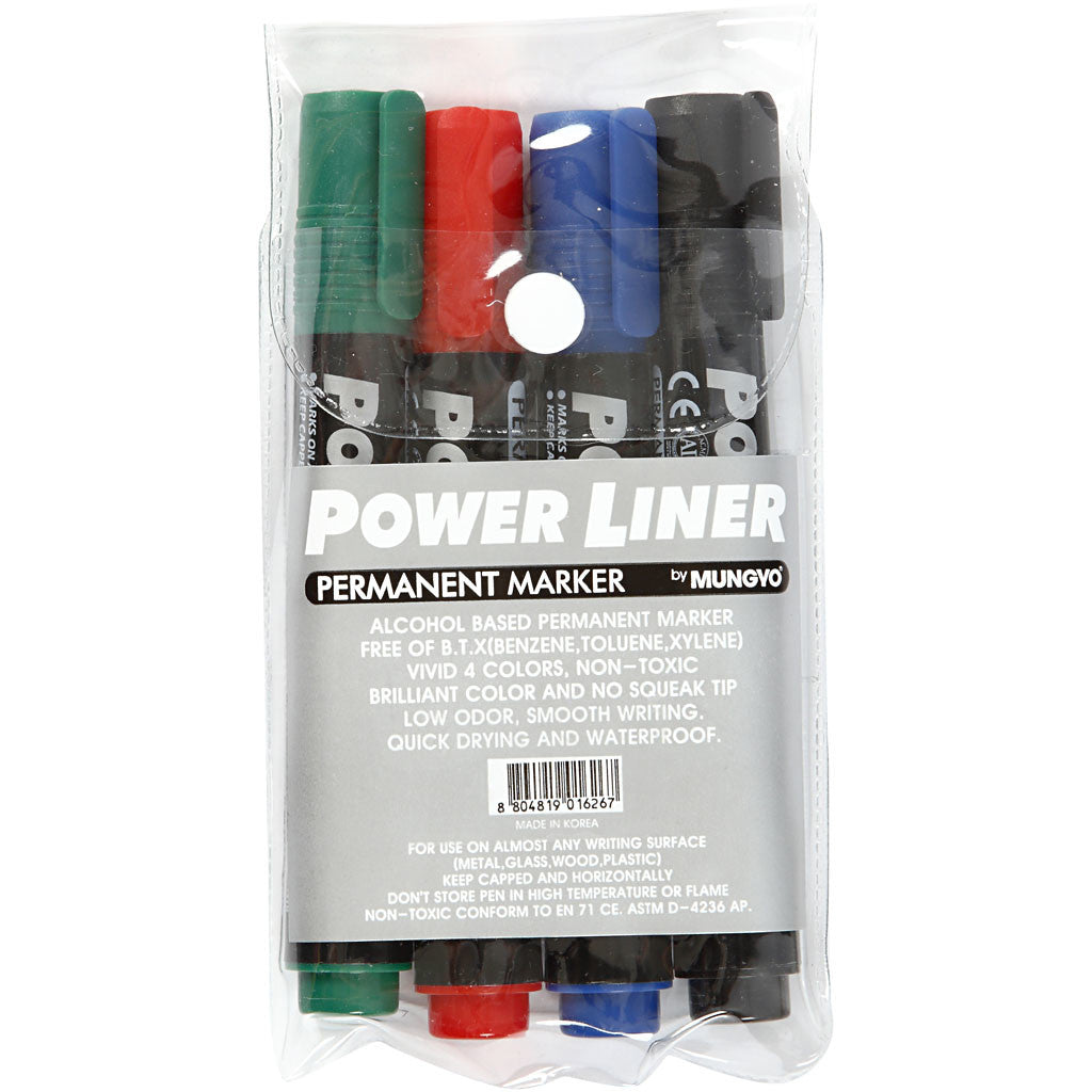 Power Liner, Strichstärke 1,5-3 mm, Schwarz, Blau, Grün, Rot, 4 Stk/ 1 Pck [HOB-25044]