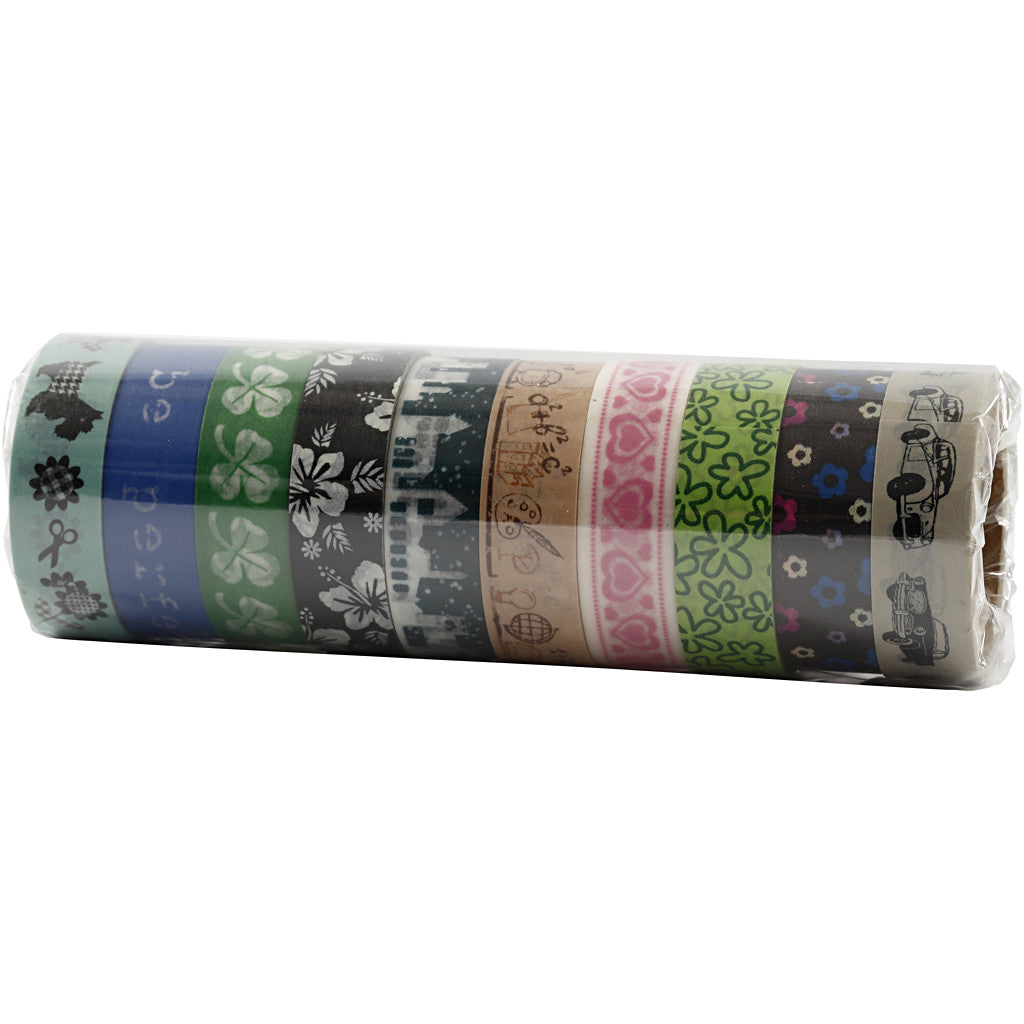 Washi Tape - Set, B 15 mm, 10x10 m/ 1 Pck [HOB-25215]