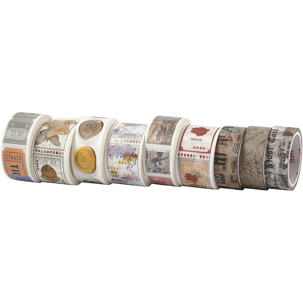 Washi Tape, L 3+5 M, B 15+25 mm, 9 Rolle/ 1 Pck [HOB-25246]