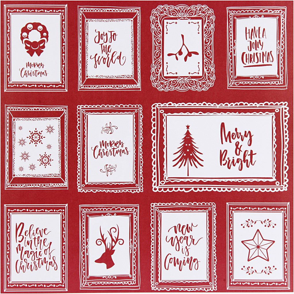 Design-Papier, Rahmen mit Text & Kritzeleien, Blatt 30,5x30,5 cm, 180 g, 5 Bl./ 1 Pck [HOB-25341]