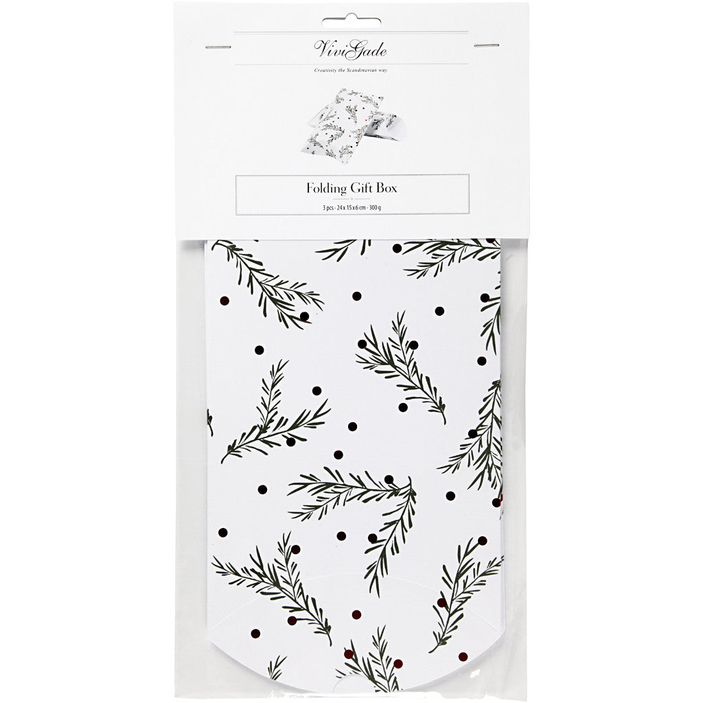 Geschenkverpackung, Tannenzweige mit Christbaumkugeln, Größe 18x15x6 cm, 300 g, Grün, Metallic-Rot, Weiß, 3 Stk/ 1 Pck [HOB-25357]