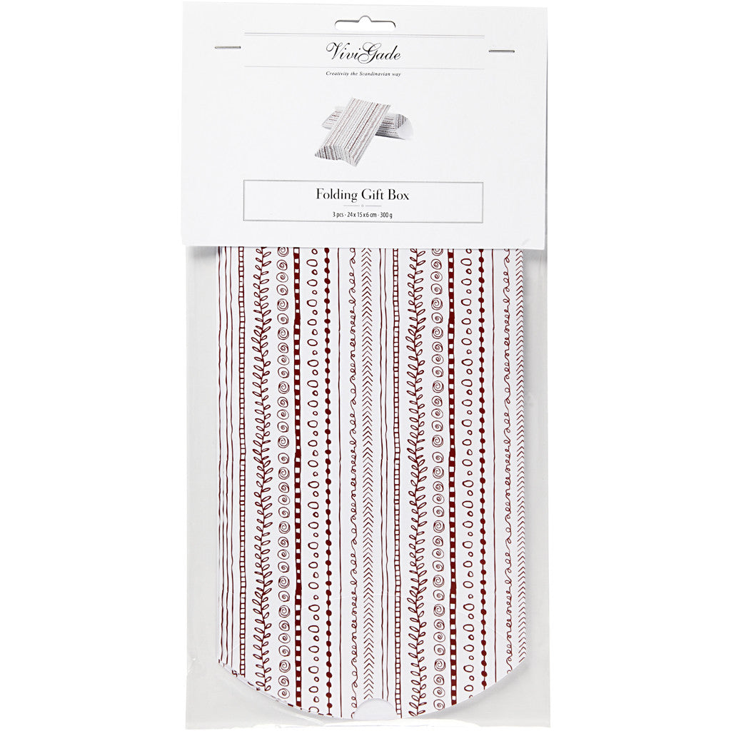 Faltbare Geschenkbox, Kritzeleien, Größe 18x15x6 cm, 300 g, Rot, 3 Stk/ 1 Pck [HOB-25358]