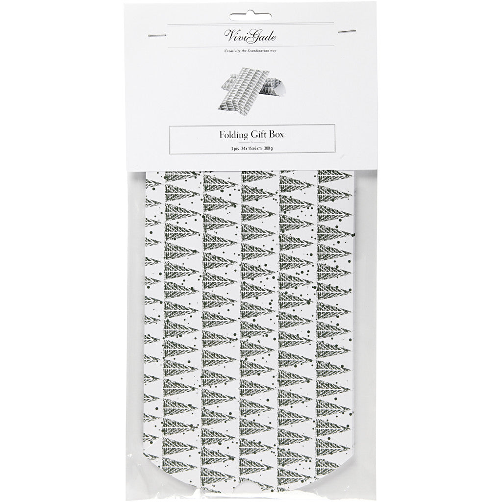 Faltbare Geschenkbox, Fichte, Größe 18x15x6 cm, 300 g, Grün, 3 Stk/ 1 Pck [HOB-25359]