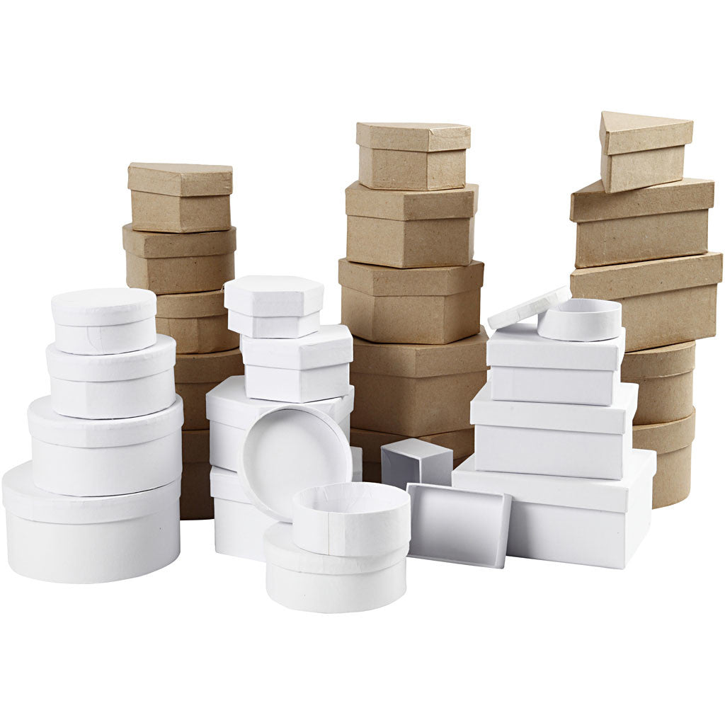 Schachteln aus Pappe, Größe 6,5-18 cm, Braun, Weiß, 30 Stk/ 1 Set [HOB-26373]