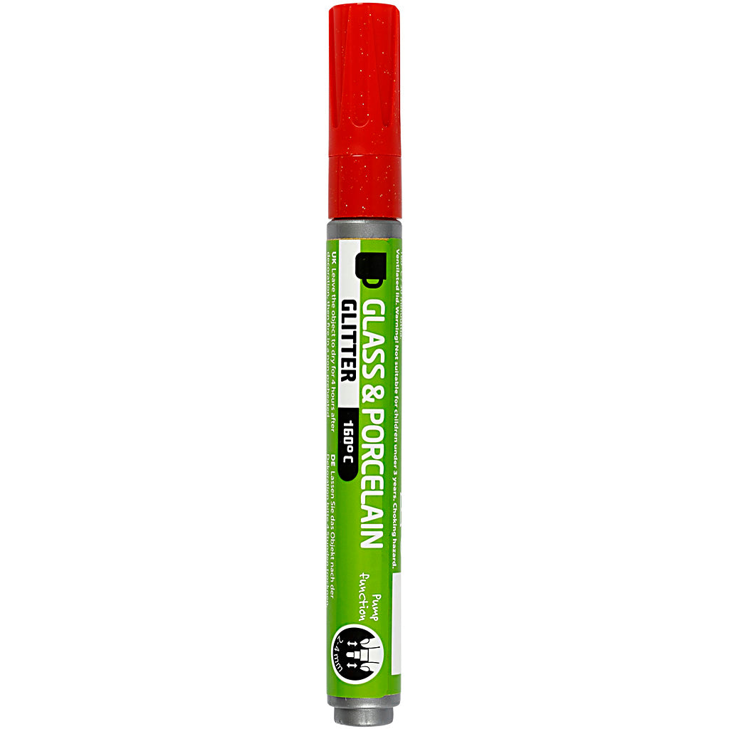 Glass & Porcelain Marker, glitter, line 2-4 mm, semi opaque, red