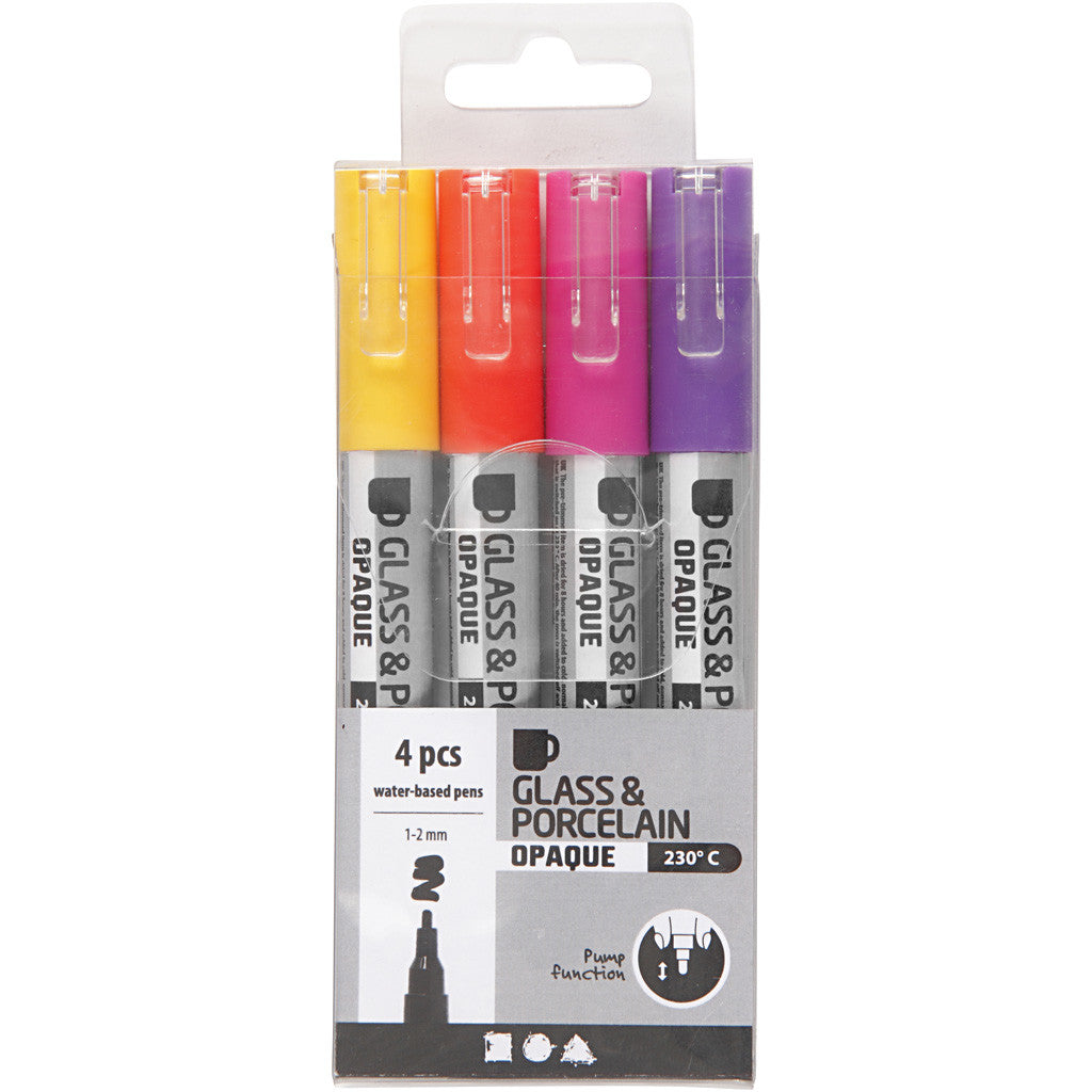 Glas-/Porzellanmalstift, Strichstärke 1-2 mm, Halbdeckend, Orange, Flieder, Rosa, Gelb, 4 Stk/ 1 Pck [HOB-31335]