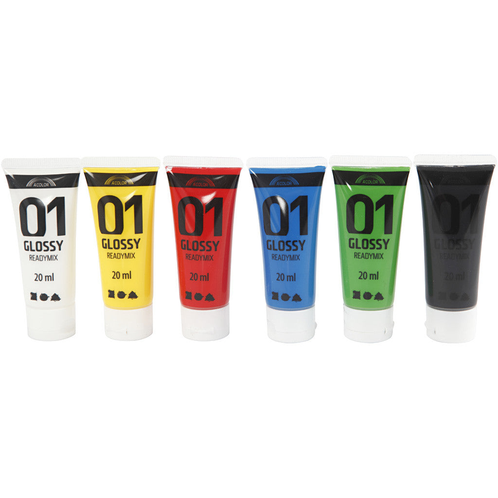 Acrylfarbe, glänzend, Standard-Farben, 6x20 ml/ 1 Pck [HOB-32003]