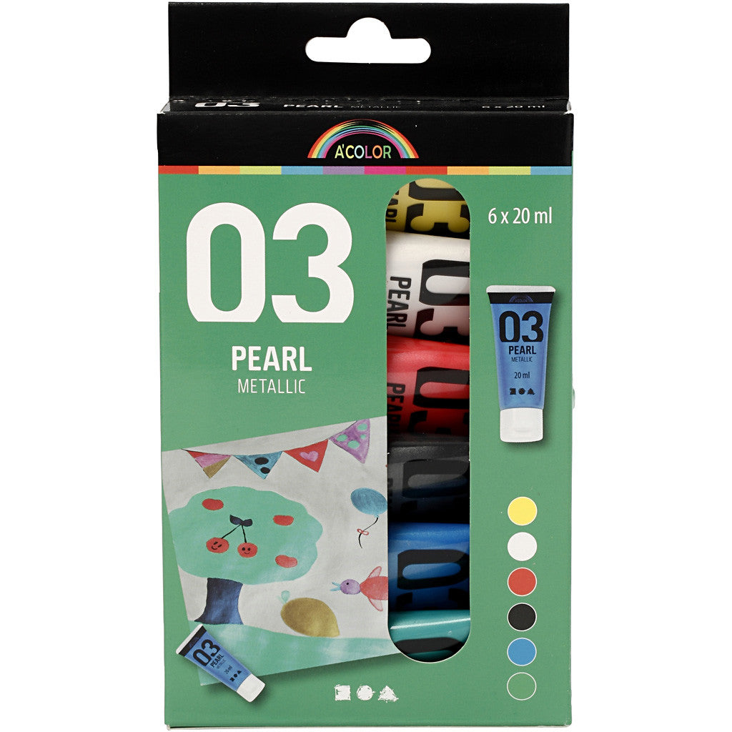 Acrylfarbe metallic, Metallic, Standard-Farben, 6x20 ml/ 1 Pck [HOB-32203]