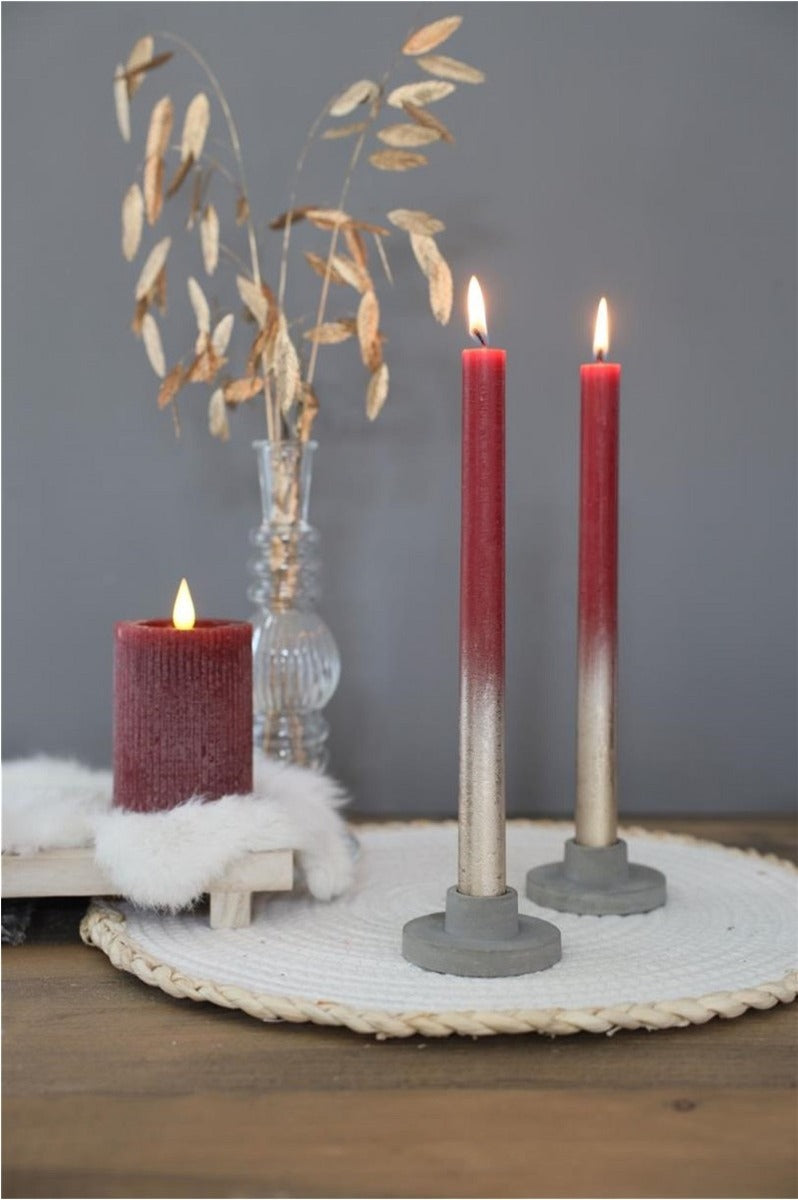 Tafelkerzen bordeaux mit Goldspray Ø2.1/h. 25cm (1 set) [IFS-32311]