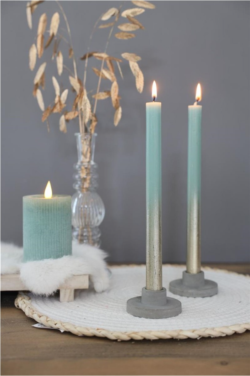 TafelkerzenEukalyptus Grün mit Goldspray Ø2.1/h. 25cm (1 set) [IFS-32315]