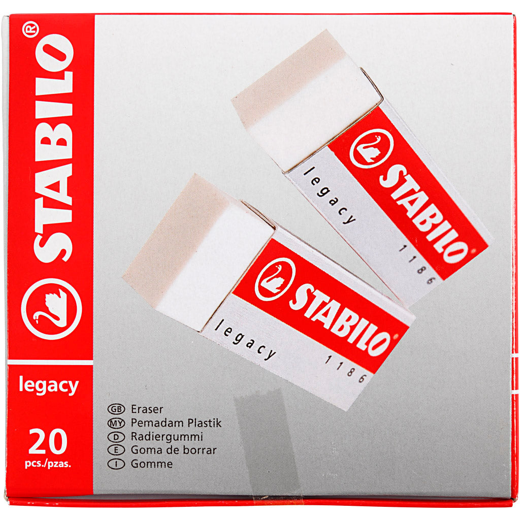 Stabilo Radiergummi, H 1 cm, L 6,3 cm, B 2,3 cm, Weiß, 20 Stk/ 1 Pck [HOB-331405]