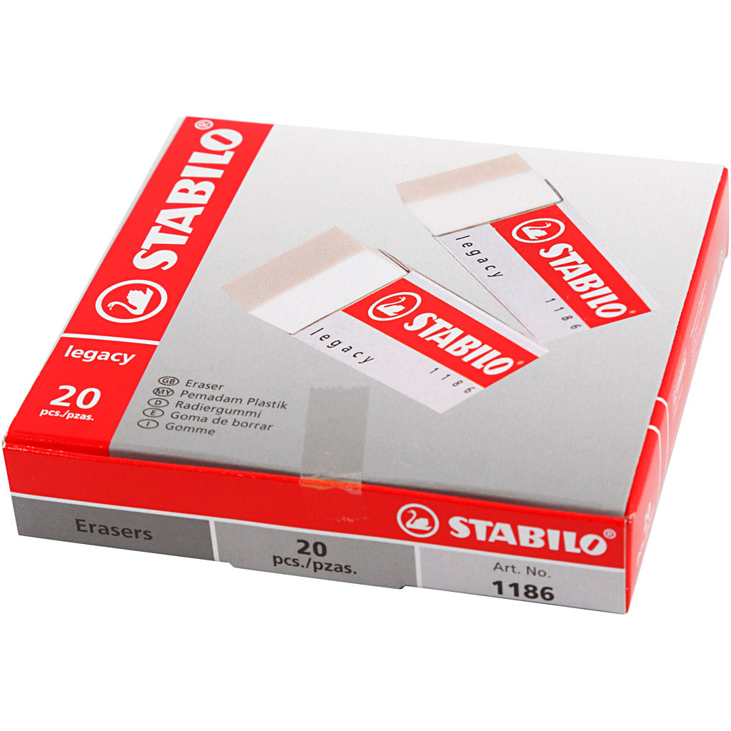 Stabilo Radiergummi, H 1 cm, L 6,3 cm, B 2,3 cm, Weiß, 20 Stk/ 1 Pck [HOB-331405]