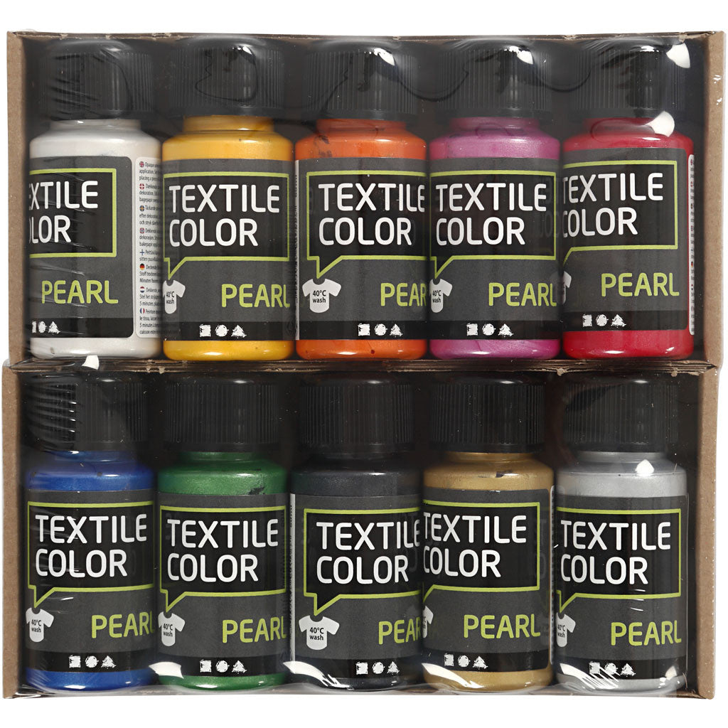 Textilfarbe, Perlmutt, Sortierte Farben, 10x50 ml/ 1 Pck [HOB-33699]