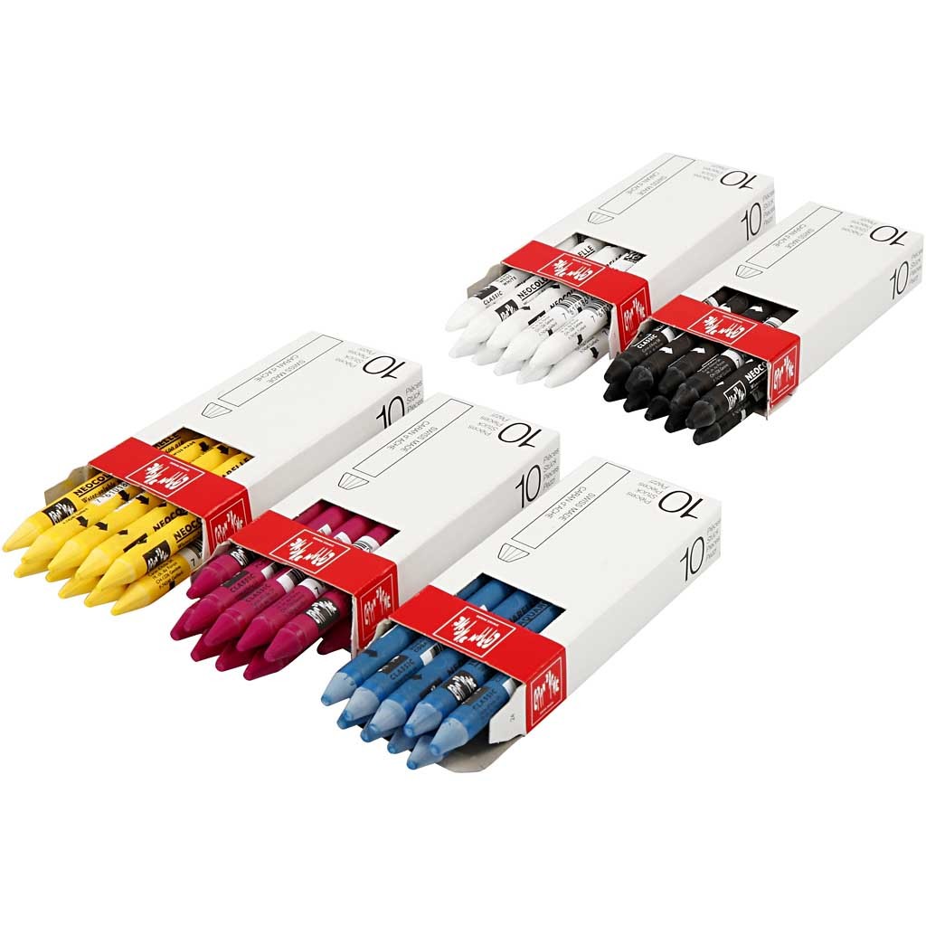 CARAN D’ACHE Neocolor II, L 10 cm, Dicke 8,5 mm, Sortierte Farben, 5x10 Stk/ 1 Pck [HOB-34049]