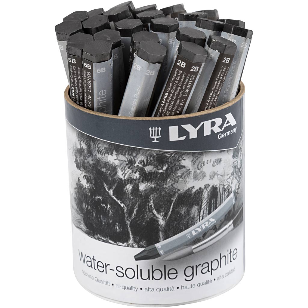 Water-Soluble Graphite Crayons, L: 6,5 cm, 24 pc