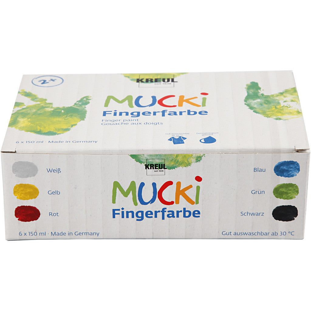Mucki Fingerfarbe, Sortierte Farben, 6x150 ml/ 1 Pck [HOB-34766]