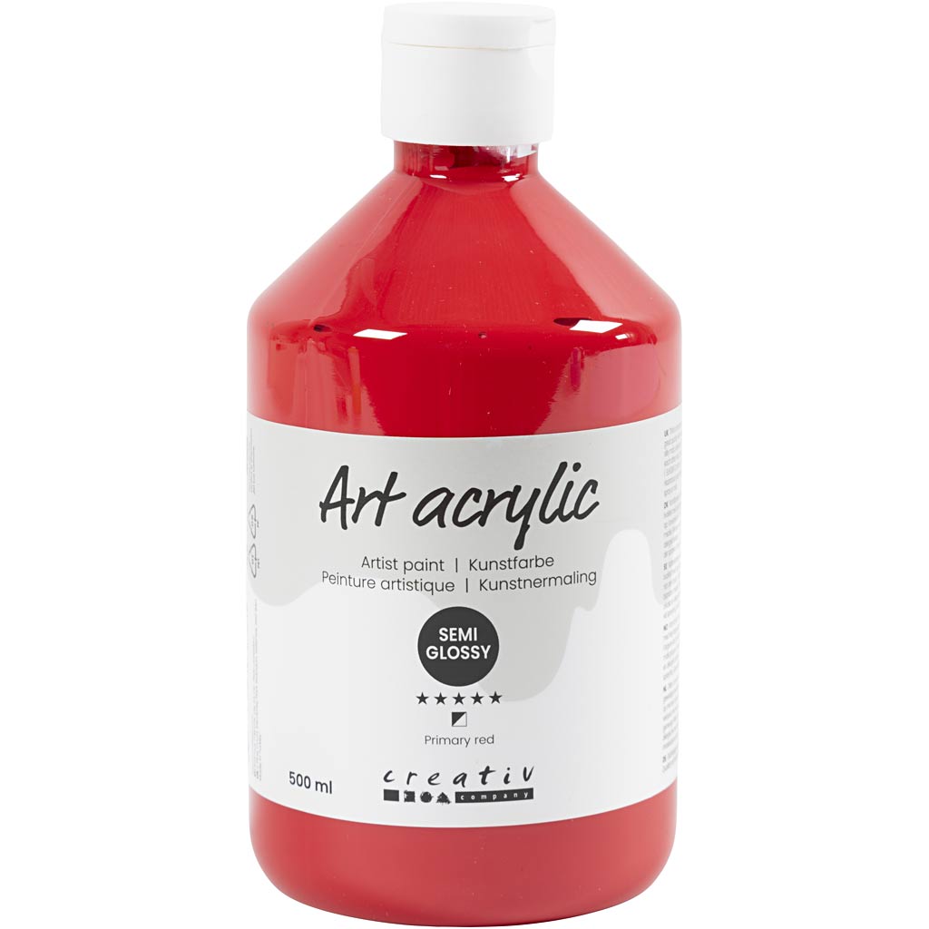 Art Acrylic, semi-glossy, semi-transparent, primary red, 500 ml/ 1 bottle