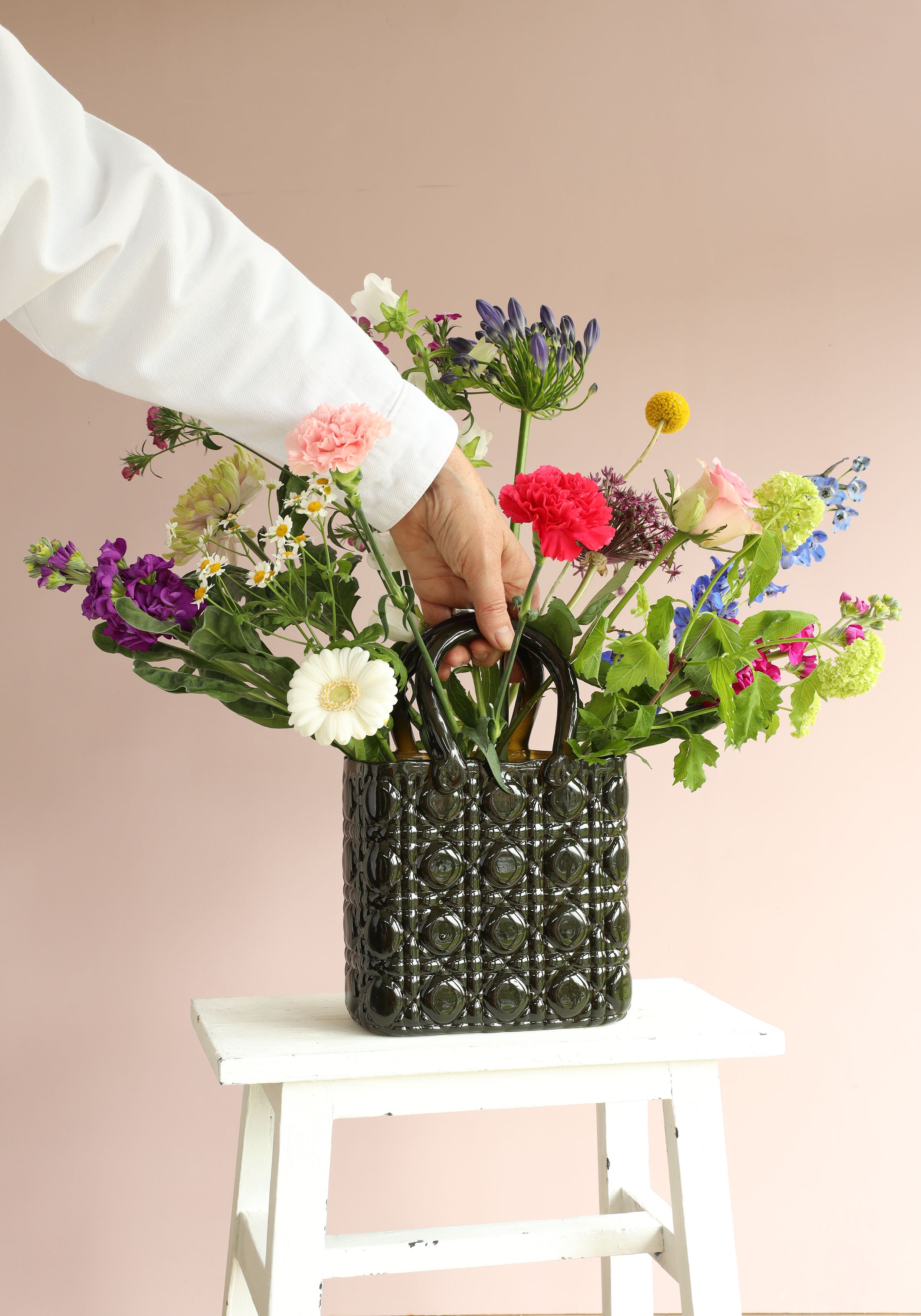 Handtasche Vase Elysee Glasgriff L.14 x B.9,5 x H.22 cm dunkelgrün (1 Stk.) [IFS-37235]