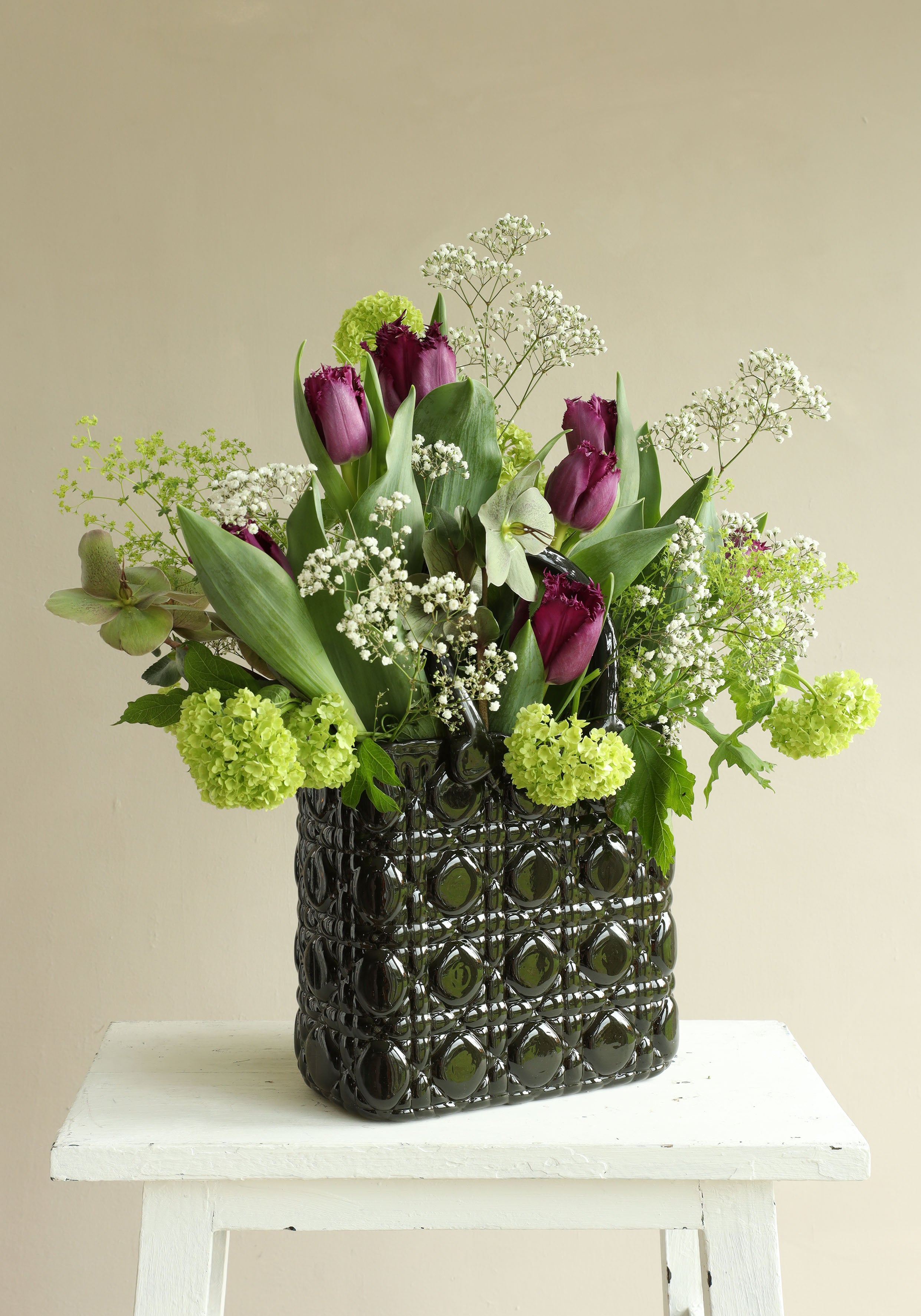 Handtasche Vase Elysee Glasgriff L.14 x B.9,5 x H.22 cm dunkelgrün (1 Stk.) [IFS-37235]