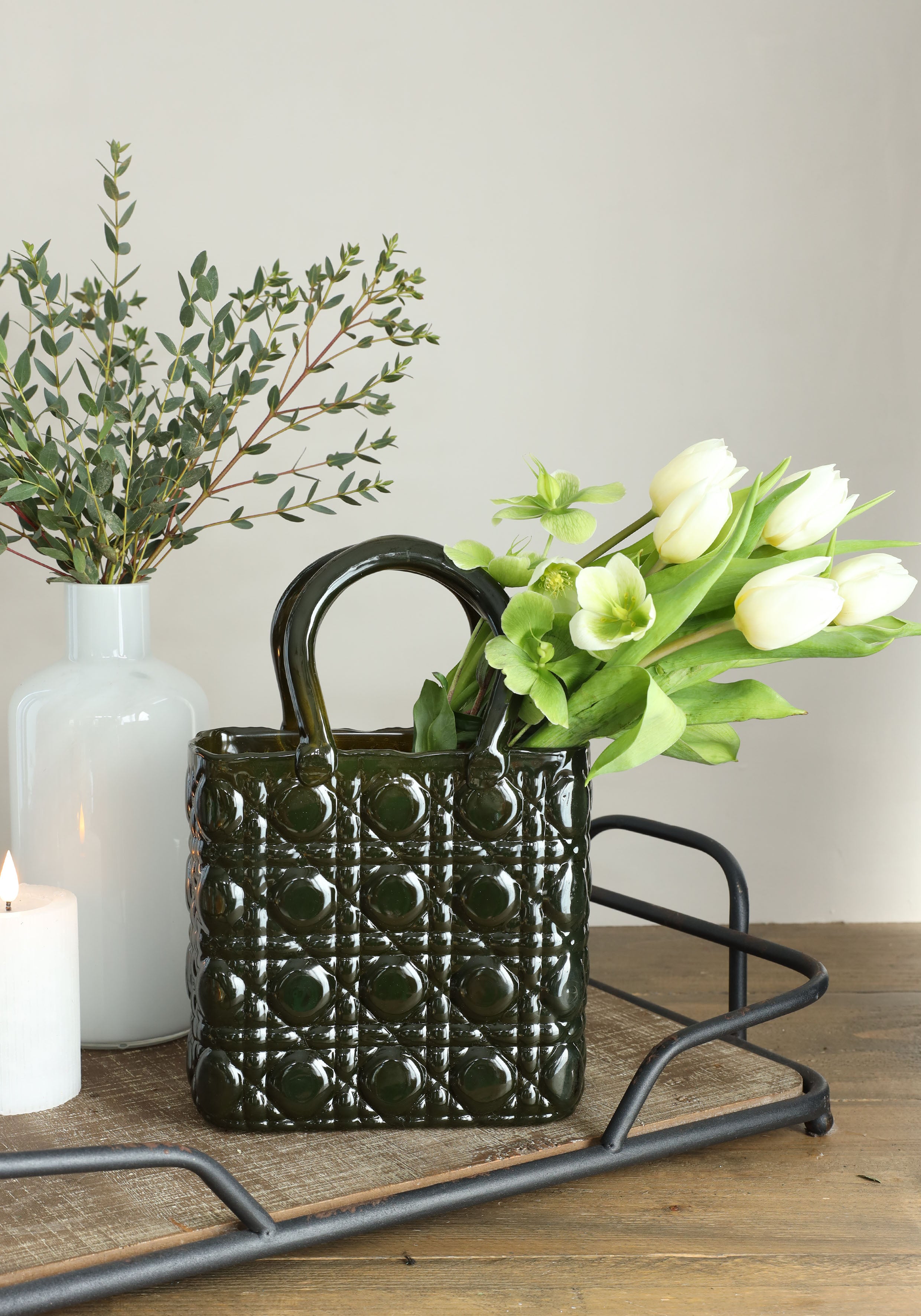 Handtasche Vase Elysee Glasgriff L.19 x B.11 x H.28 cm dunkelgrün (1 Stk.) [IFS-37245]