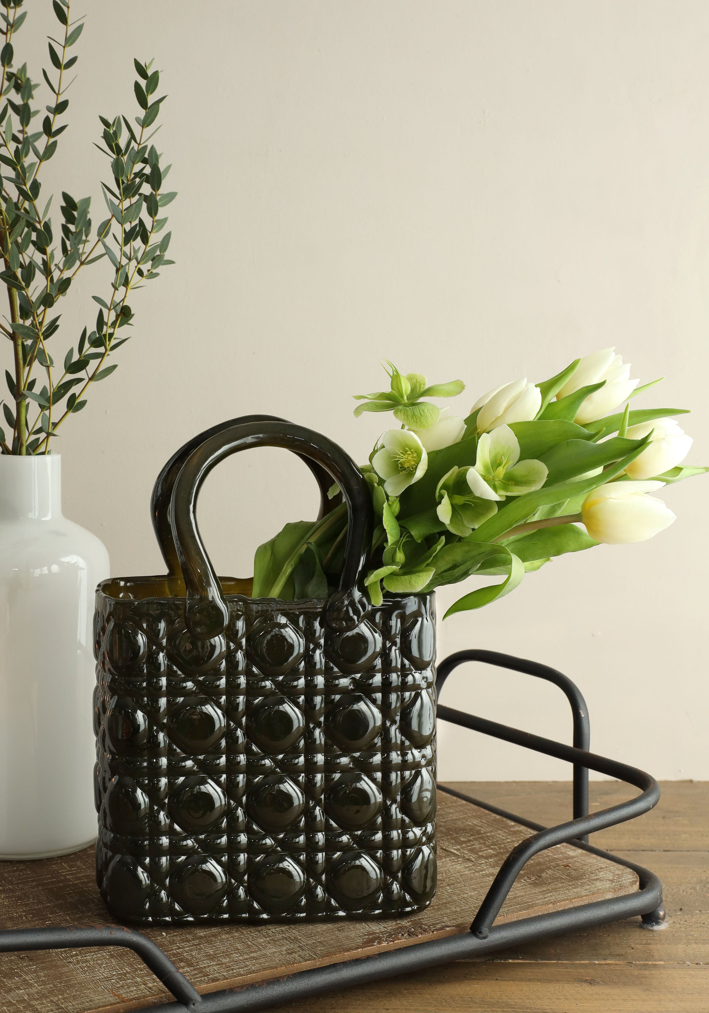 Handtasche Vase Elysee Glasgriff L.19 x B.11 x H.28 cm dunkelgrün (1 Stk.) [IFS-37245]