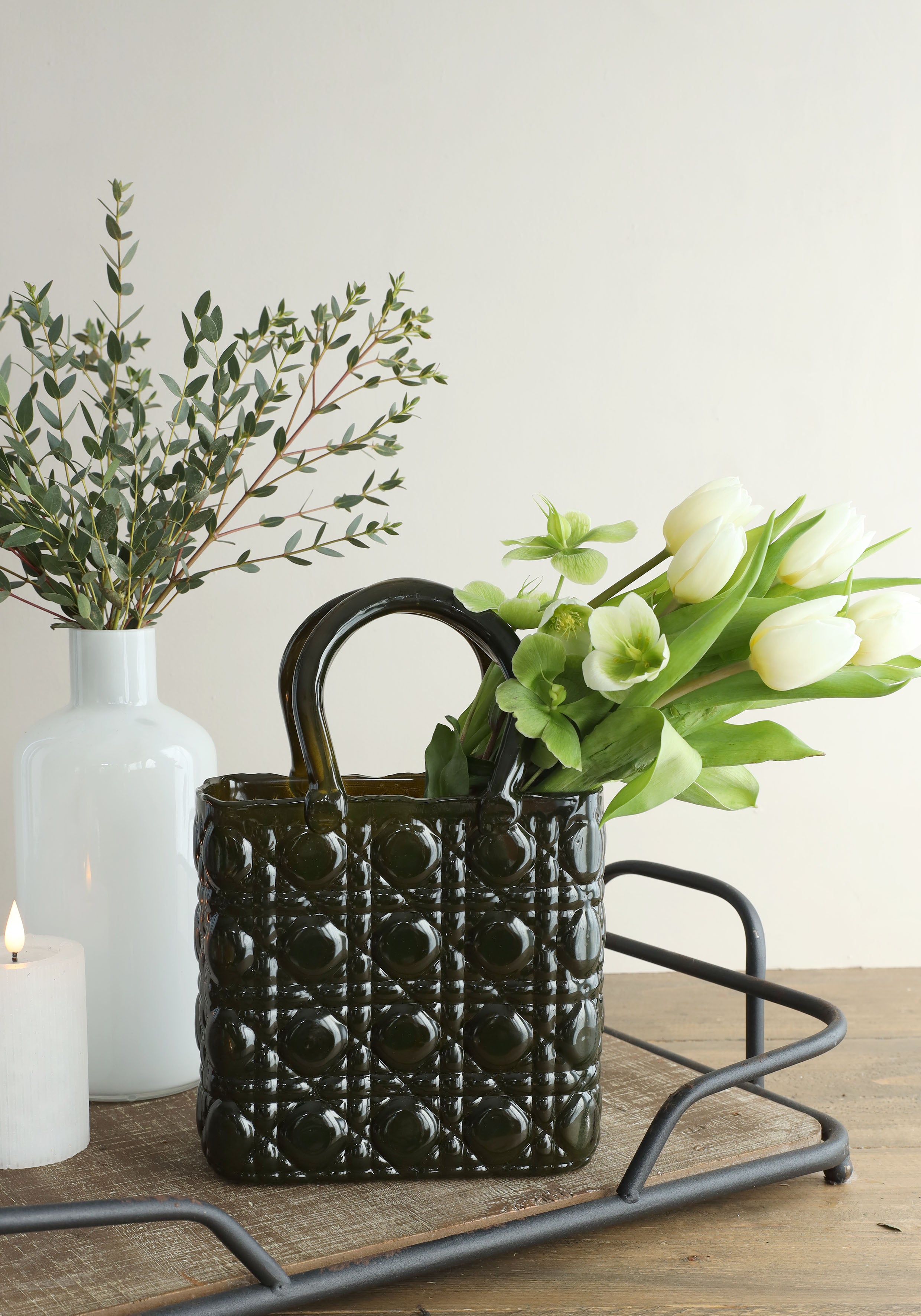 Handtasche Vase Elysee Glasgriff L.19 x B.11 x H.28 cm dunkelgrün (1 Stk.) [IFS-37245]