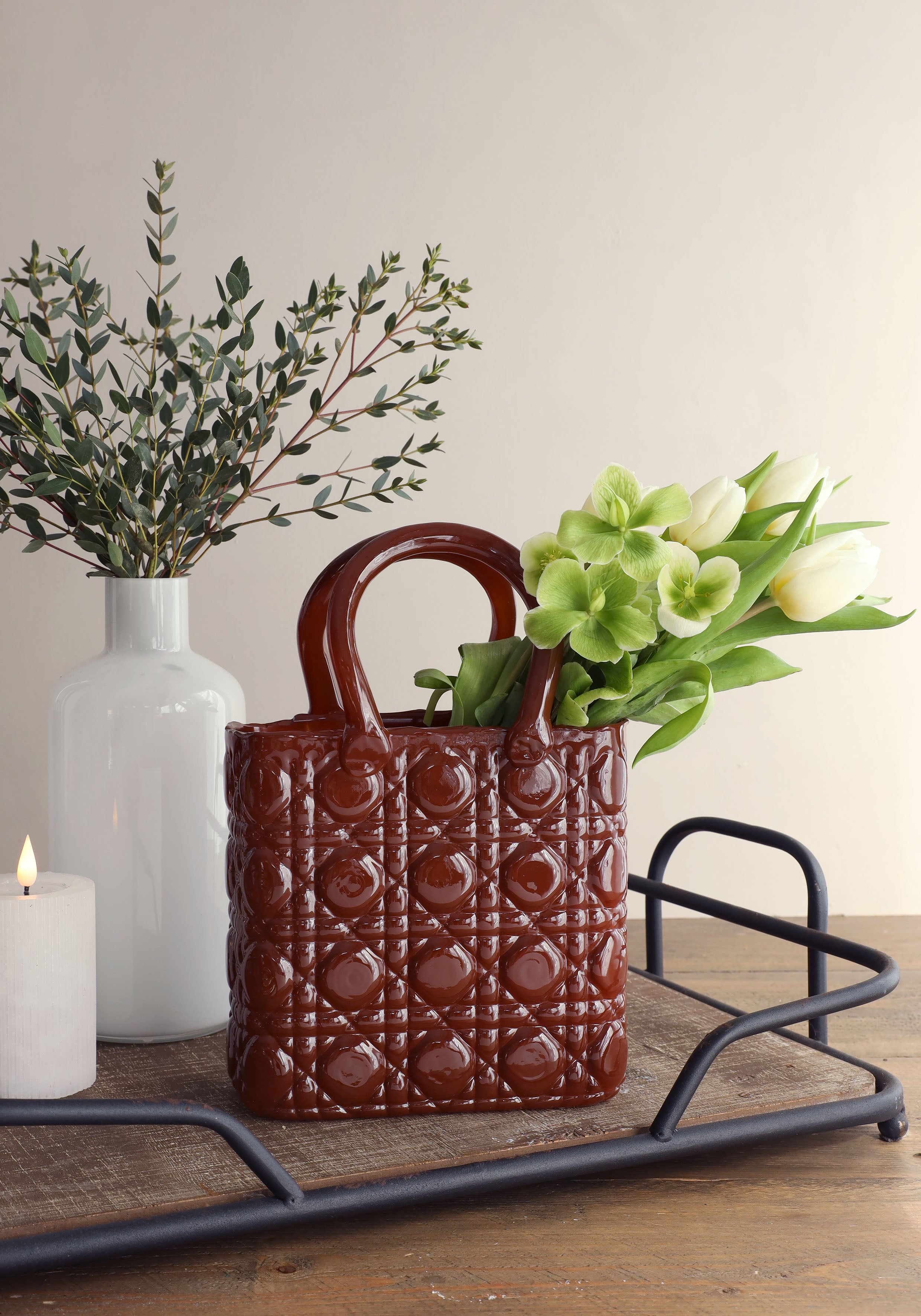 Handtasche Vase Elysee Glasgriff L.19 x B.11 x H.28 cm Mahagoni (1 Stk.) [IFS-37246]