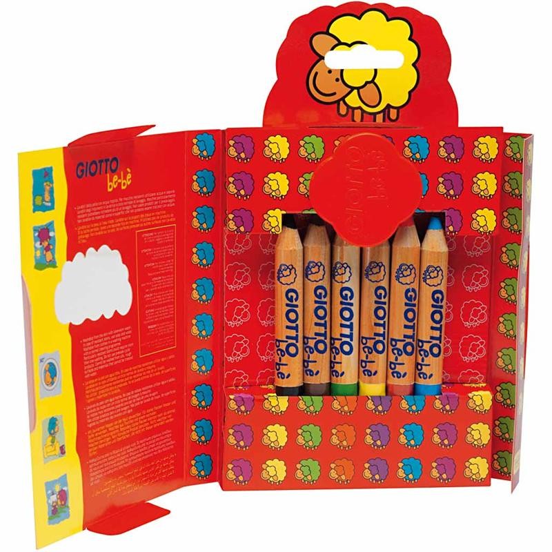 Buntstifte, L 10,5 cm, Dicke 13 mm, Mine 6 mm, Sortierte Farben, 6 Stk/ 1 Pck [HOB-37294]