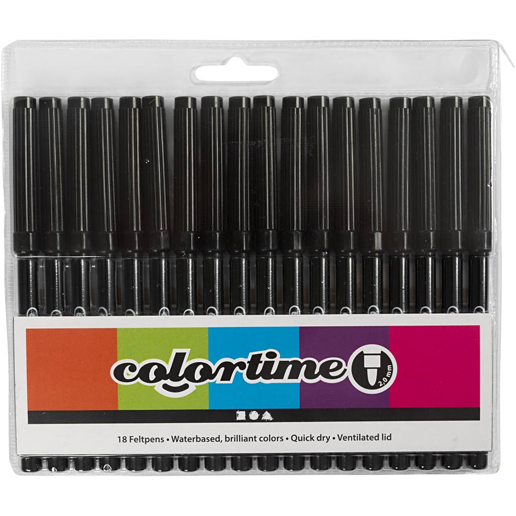 Colortime Filzstifte Schwarz - Strichstärke: 2mm (18 Stück) [HOB373561]