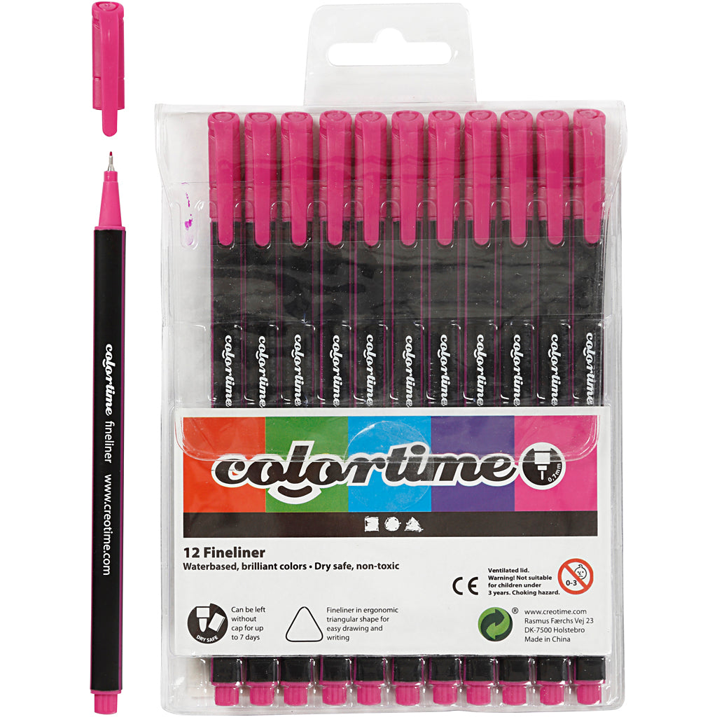 Colortime Fineliner Markers, line 0,6-0,7 mm, cyclamen, 12 pc