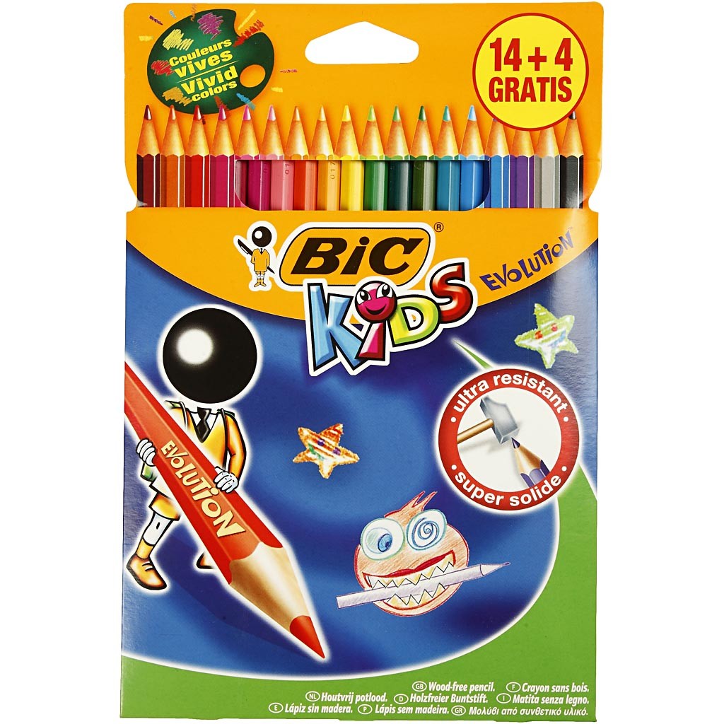 BIC Evolution Buntstifte, sechseckig, L 17,5 cm, Mine 3 mm, Sortierte Farben, 18 Stk/ 1 Pck [HOB-37589]