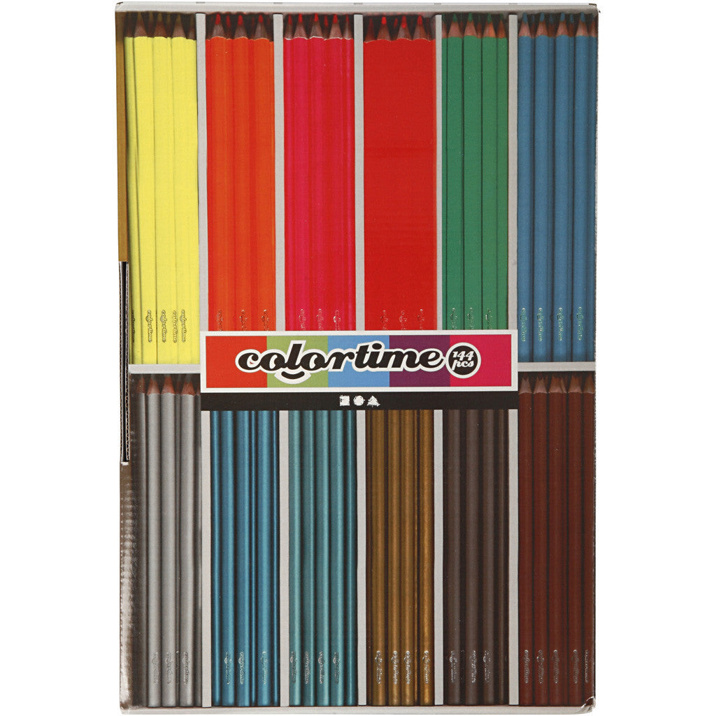Colortime Buntstifte, L 17,45 cm, Mine 3 mm, Metallic-Farben, Neonfarben, 144 Stk/ 1 Pck [HOB-38098]